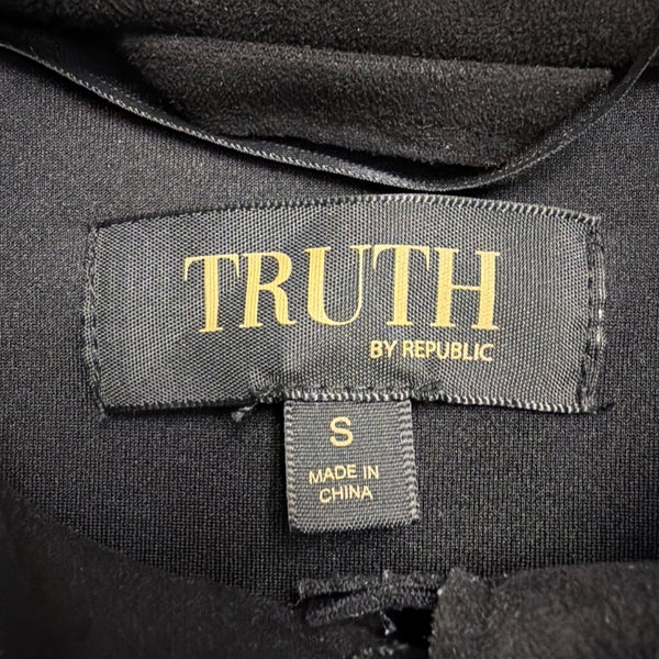 Truth Women Black Faux Leather Button-Down Shirt With Pockets Sz Small 