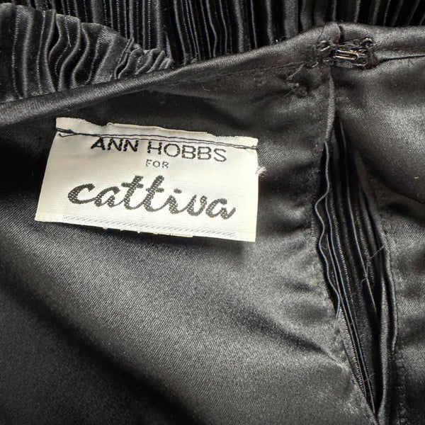 Ann Hobbs For Cattiva Womens Black Pleated Dress W/ Puff Sleeves Checked Sz M