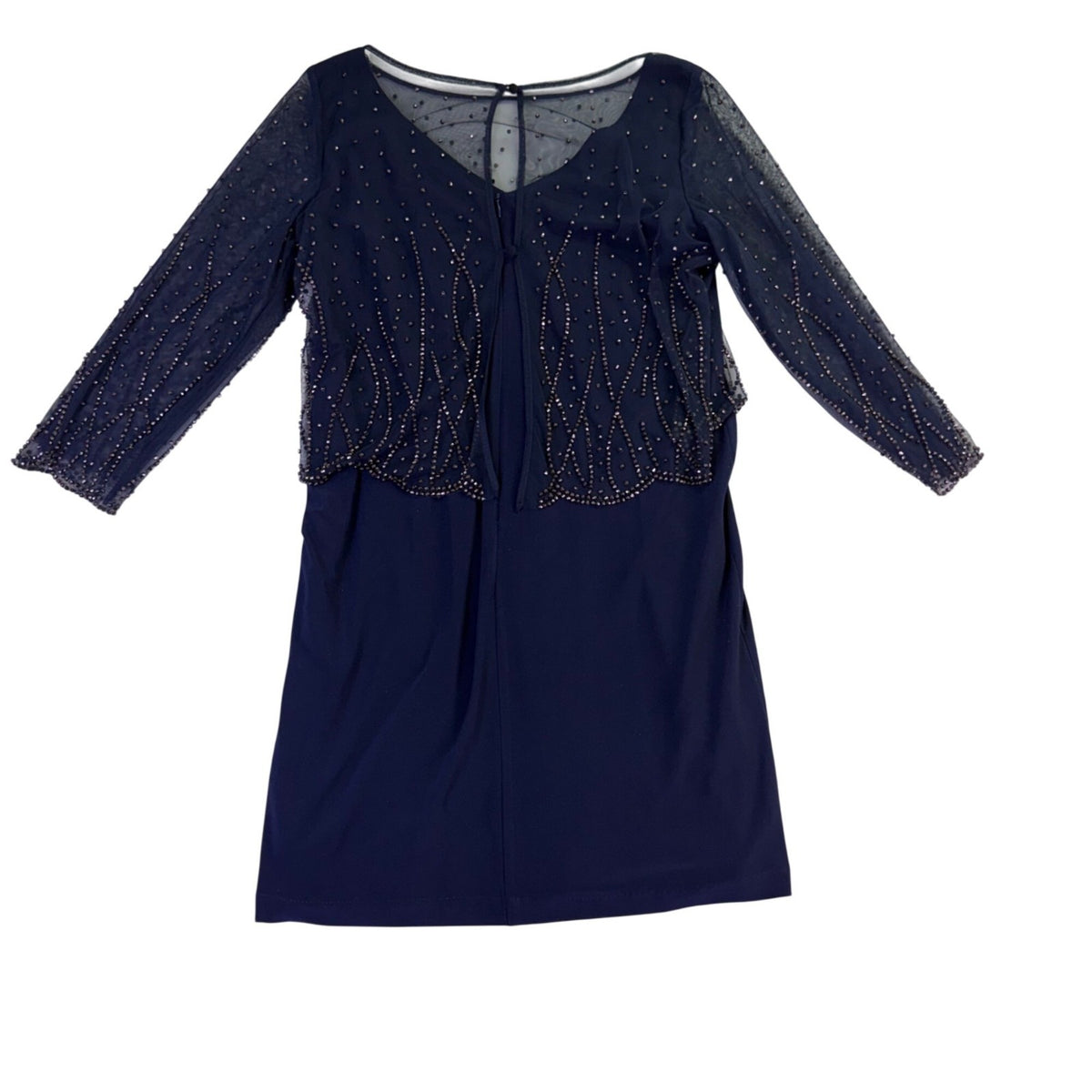 Patra Womens Navy Beaded Sheath Dress With Sheer Overlay Size 12
