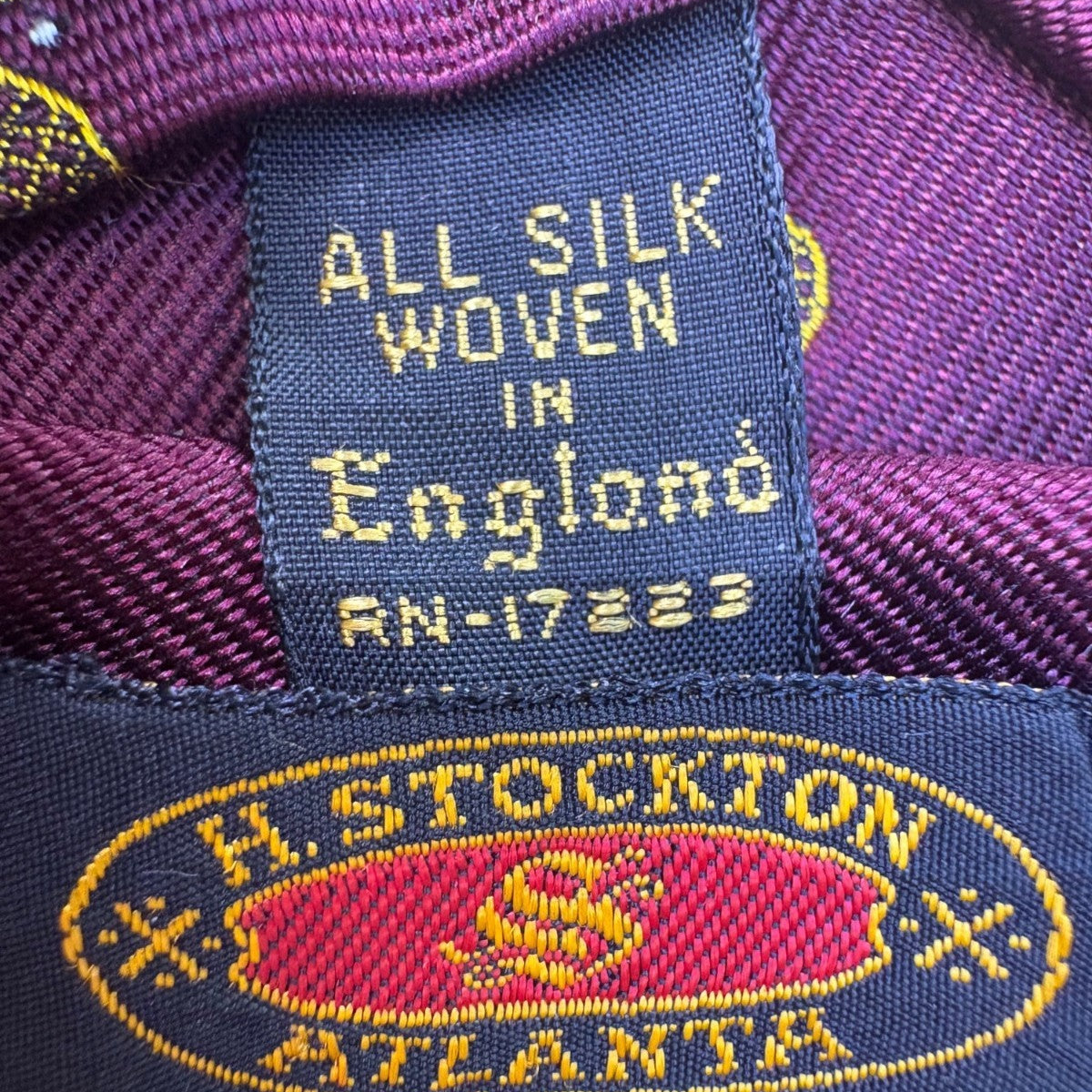 H. Stockton Men’s Purple Silk Tennis Racket Pattern Necktie Handmade England