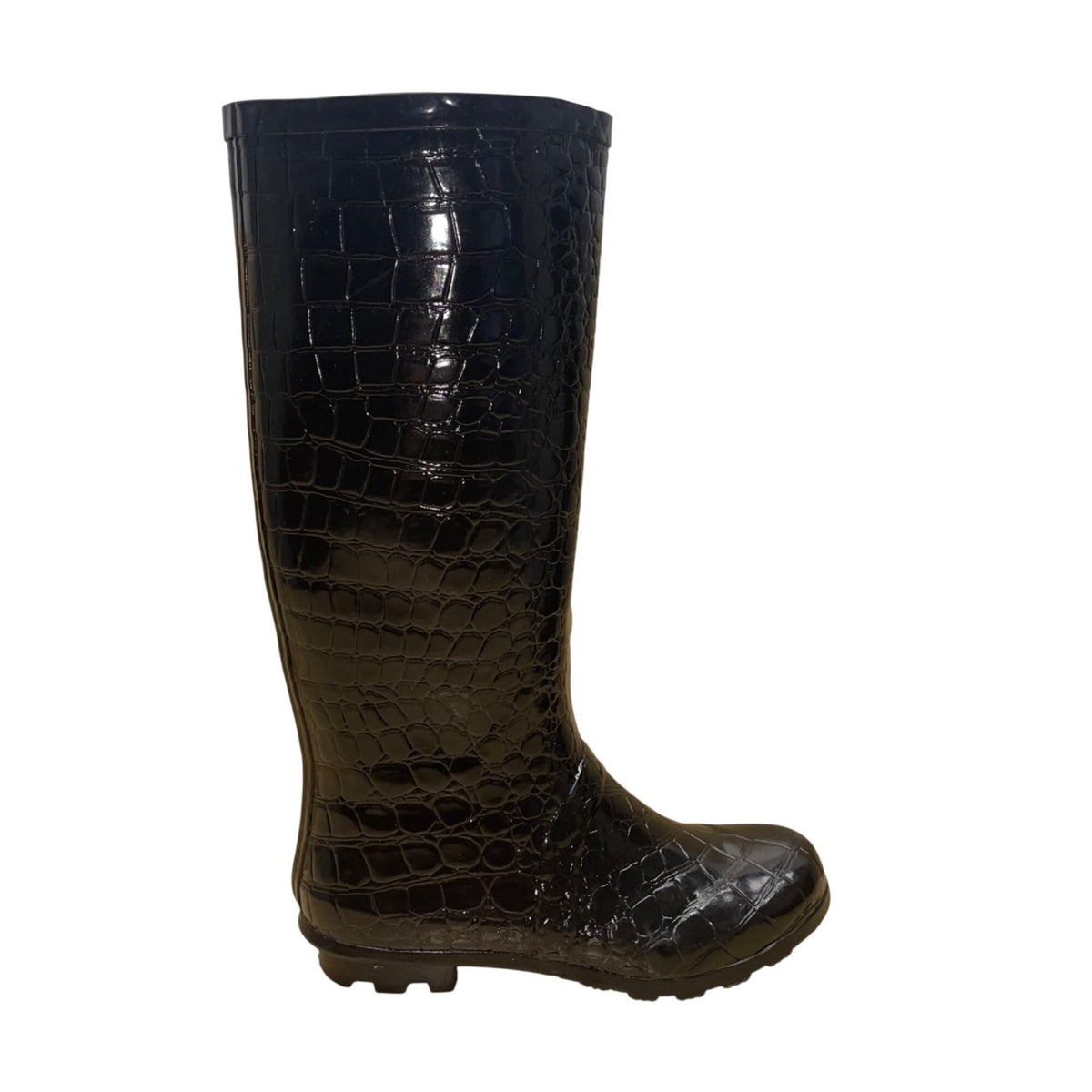 Wonder Women’s Black Croc Embossed Rubber Slip-Resistant Rain Boots Size 6