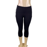 Ododos Womens Black Polyester/Spandex High-Waist Pocket Capri Leggings Size S -