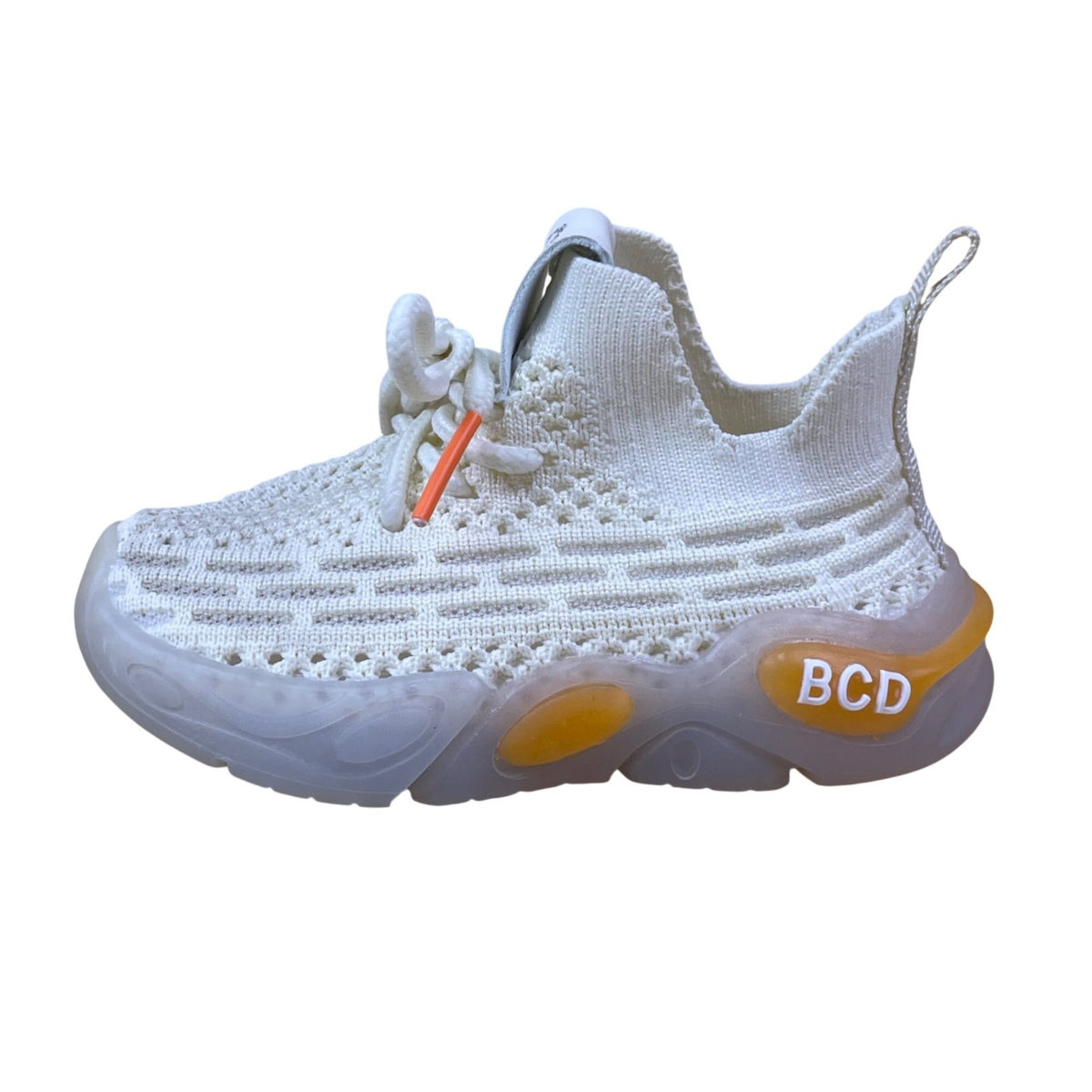 Uom Babies White & Orange Knitted Breathable Slip-in Sneakers Size 20