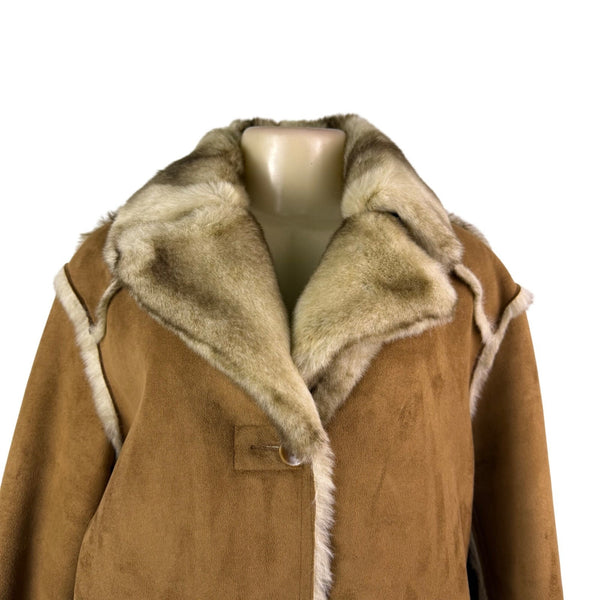 Dennis By Dennis Basso Womens Tan Faux Suede & Fur Button Jacket Winter Sz L