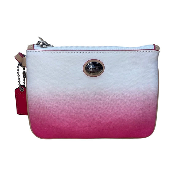Coach Women’s Pink & White Ombré Leather With Key Lace Detail Wristlet Clutch