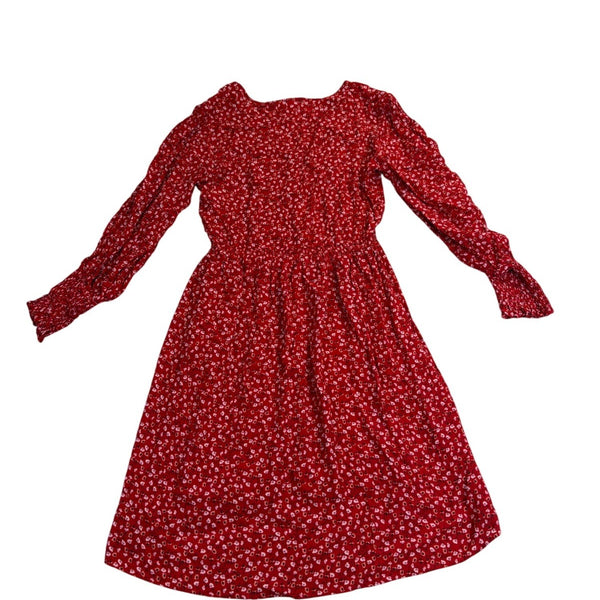 Gap Womens Red Floral V-Neck Long Sleeve Midi Dress Size S