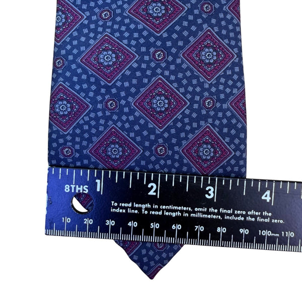 Exclusively Kensington Mens Blue Silk Tie Geometric Diamond Print 100% Silk