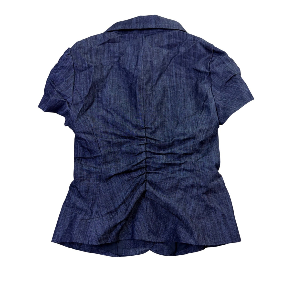 LVLX Womens Navy Blue Cotton Blazer Short Sleeve Fitted Button-Up Jacket Size S