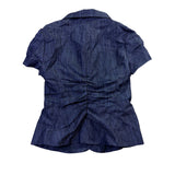 LVLX Womens Navy Blue Cotton Blazer Short Sleeve Fitted Button-Up Jacket Size S