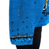 Design Options Womens Blue Button-Up Sequin Cardigan Skyline Embellished Sz L
