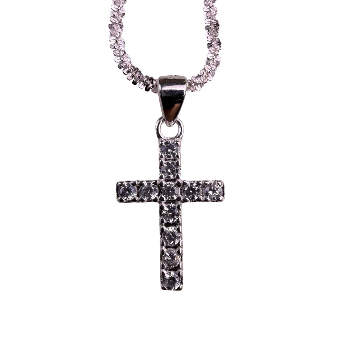 Sterling Silver Womens Cross Pendant Necklace Adjustable Chain Sparkling Design