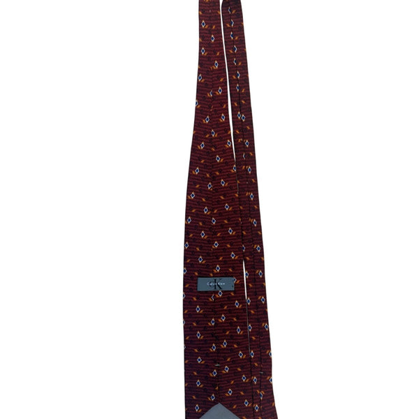 Calvin Klein Mens Burgundy Silk Patterned Tie Geometric Diamond Classic Design