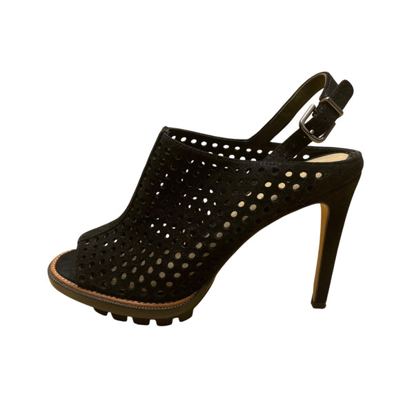 Via Spiga Womens Black Suede Slingback Perforated High Heel Sandals Sz 6M