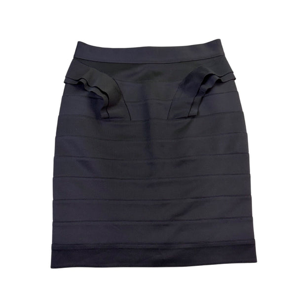 Gracia Womens Black Bandage Skirt Ruffle Detail Elastic Waist Size L