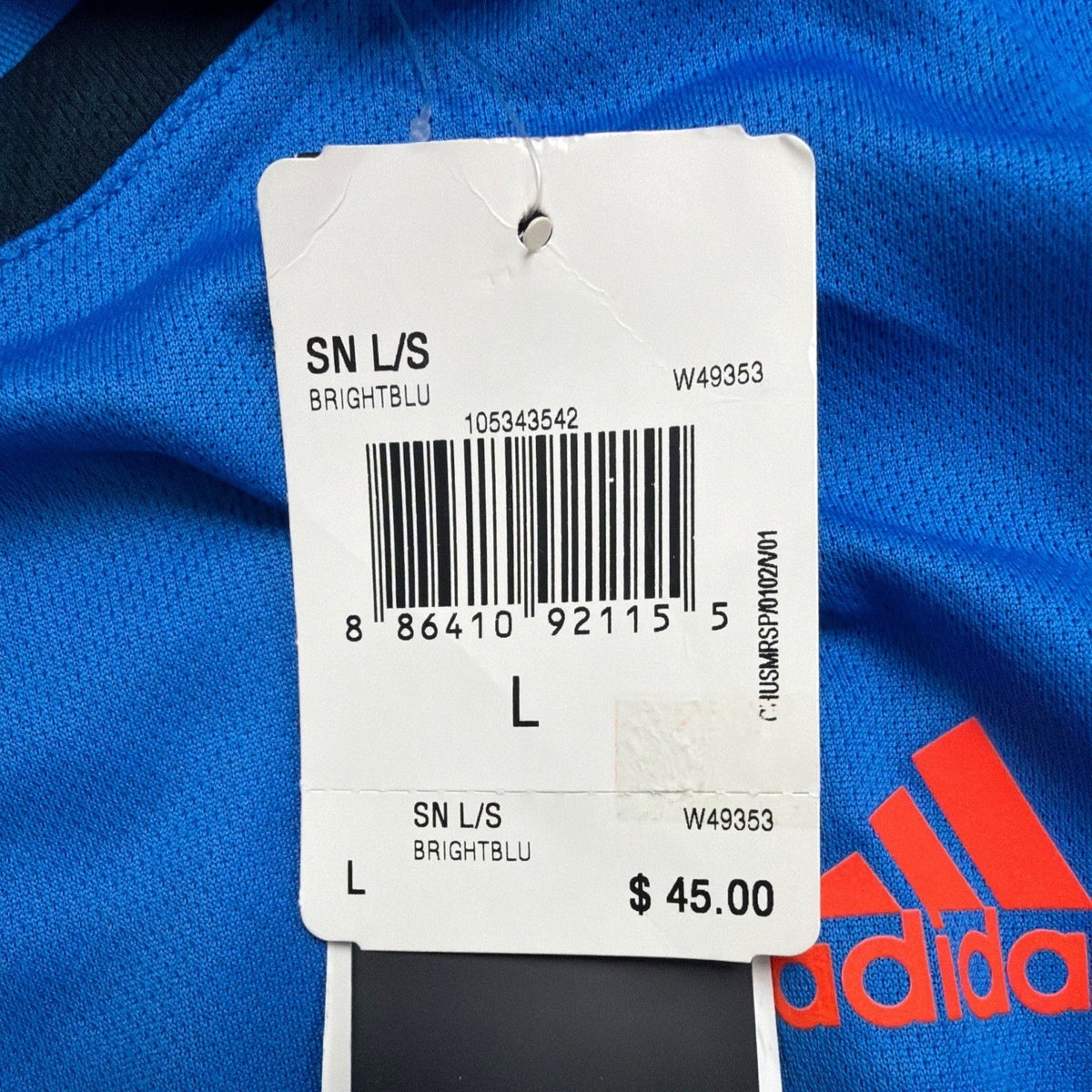 Adidas Mens Blue Long Sleeve ClimaLite Running Shirt W/ Orange Trim Size L