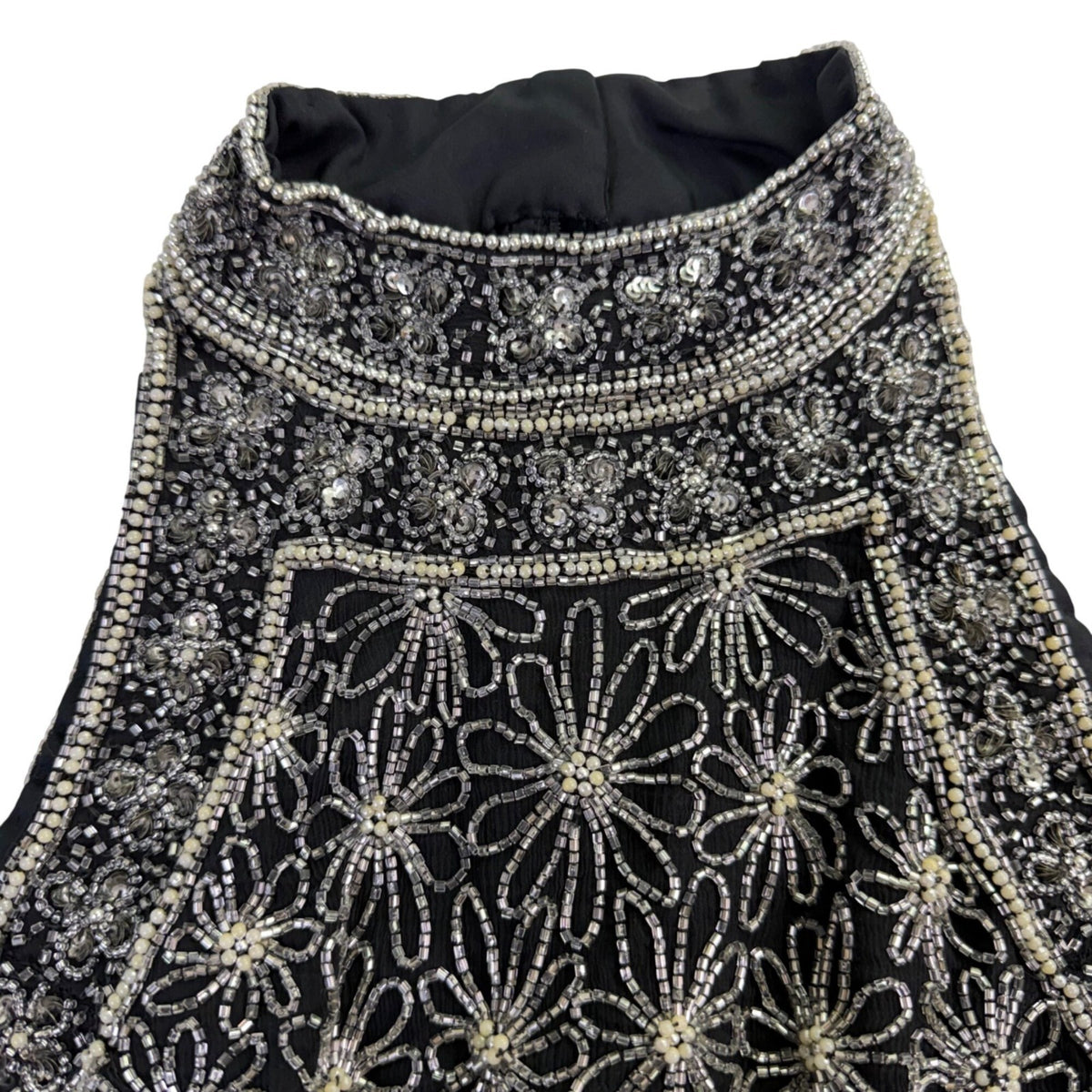 Papell Boutique Womens Black Silk Beaded Halter Top Evening Wear Size M