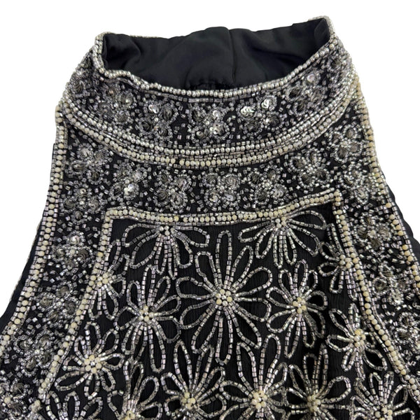 Papell Boutique Womens Black Silk Beaded Halter Top Evening Wear Size M