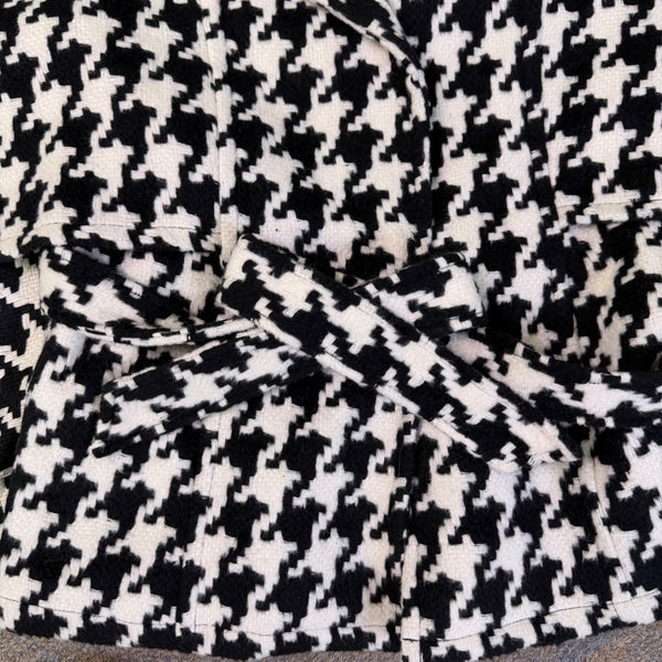 New York & Company Womens Black & White Houndstooth Belted Cape Jacket M
