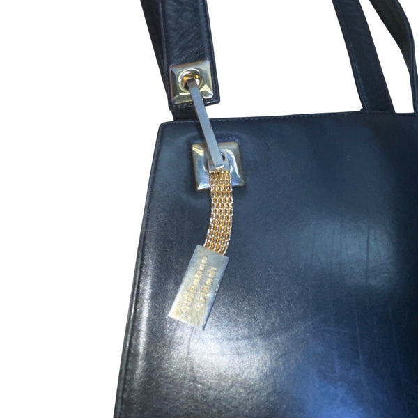 Valentino Orlandi Made In Italy Women’s Black Leather Gold Hardware Shoulder Bag