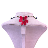 Handmade Womens Red Crochet Floral Necklace With Beads