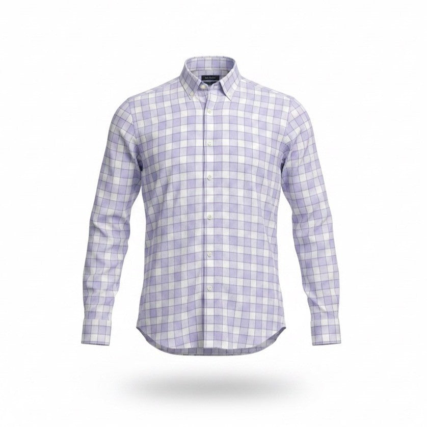 Banana Republic Mens Purple & White Plaid Long Sleeve Grant Fit Shirt Size M