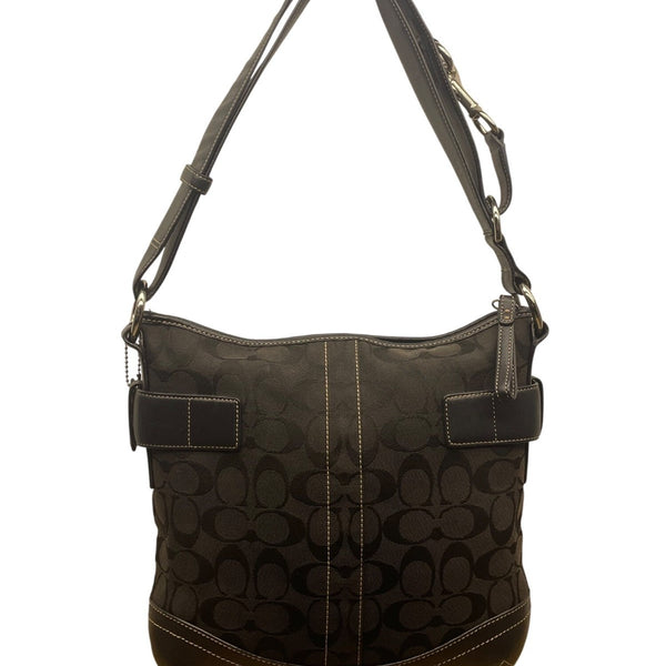 Coach Women’s Black Monogram & Leather Details Adjustable Strap Shoulder Bag