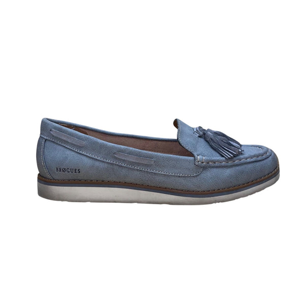 Brogues Women’s Light Blue Faux Leather Casual Slip-On Tassel Loafers Size 9.5M