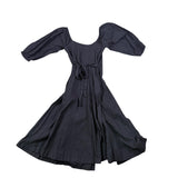 Free People Womens Black Button-Front Midi Dress With Puff Sleeves & Tie Size M