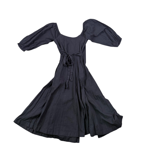 Free People Womens Black Button-Front Midi Dress With Puff Sleeves & Tie Size M