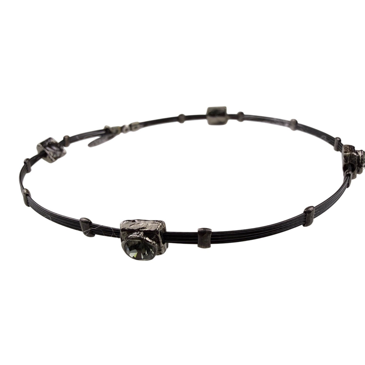 Seasonal Whispers Womens Black Metal Bracelets Set Crystal Accents Multi-Layer