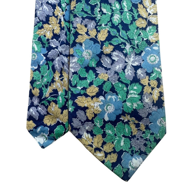 Liberty Mens Blue Floral 100% Cotton Neck Tie Adjustable Made In USA