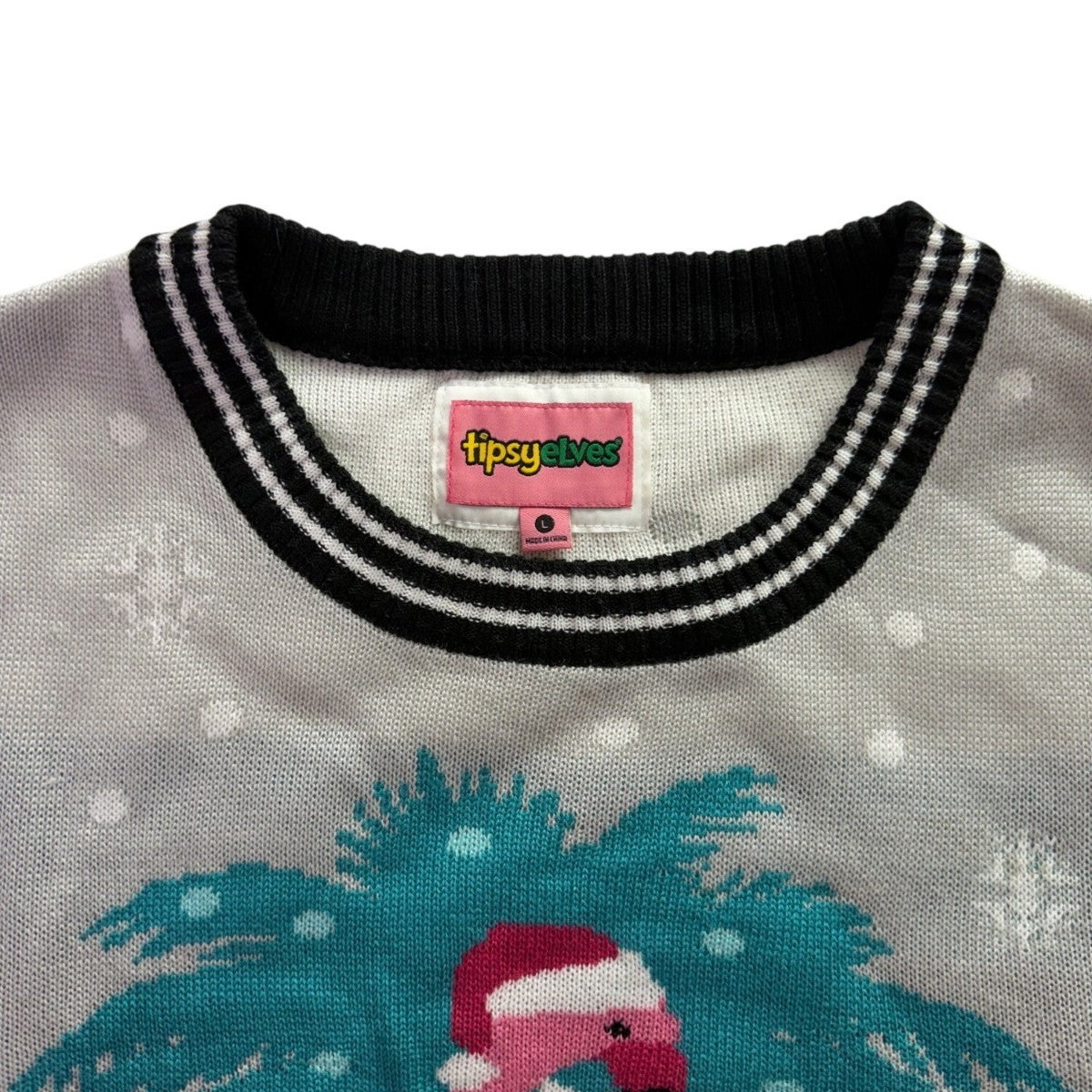 Tipsy Elves Unisex Gray Flamingo Christmas Sweater Festive Seasonal Knit Sz L