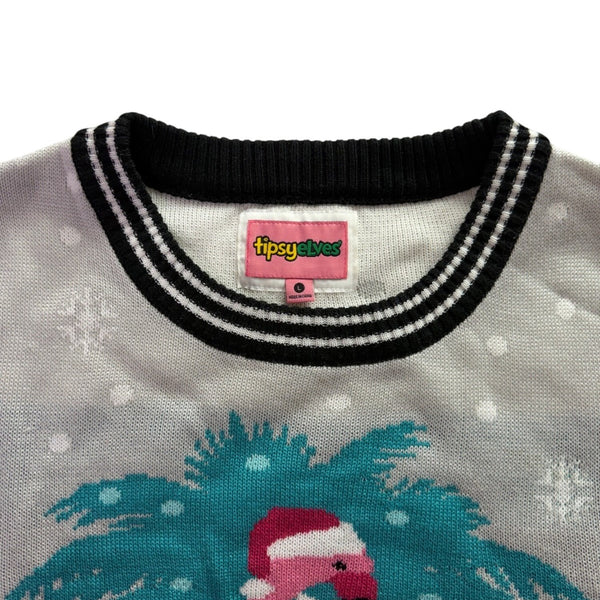 Tipsy Elves Unisex Gray Flamingo Christmas Sweater Festive Seasonal Knit Sz L