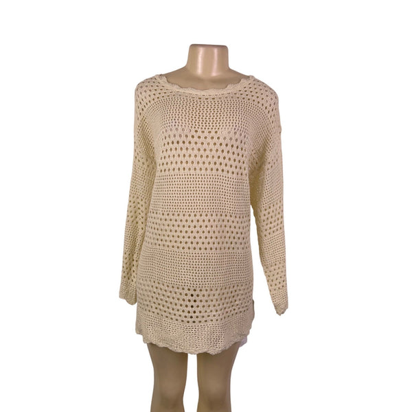 Cupshe Womens Beige Crochet Beach Cover-Up Sweater Lightweight Casual Sz M