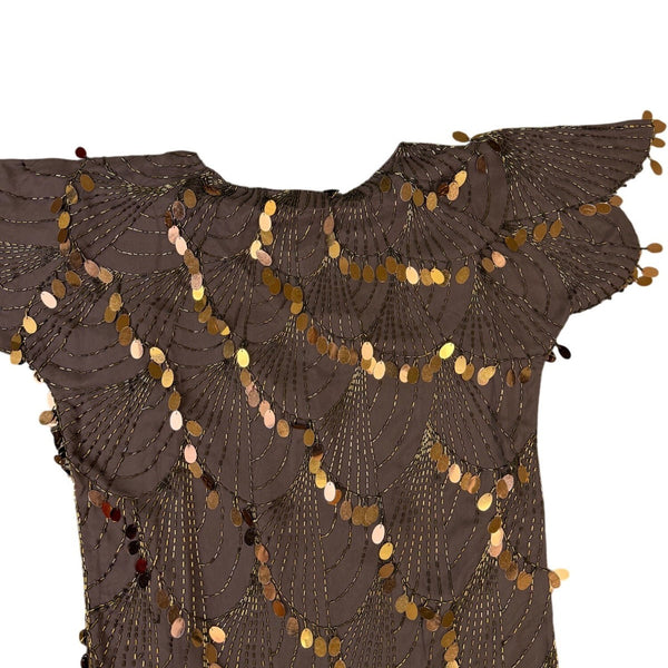 Oleg Cassini Womens Brown Silk Mesh Sequin Embellished Cocktail Dress Size 8