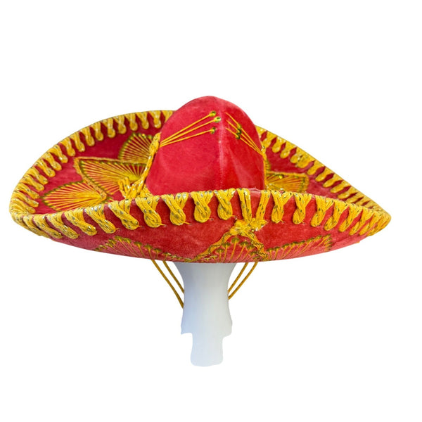 PIGALLE Unisex Red Felt Embroidered Mariachi Sombrero Gold Trim Sequin Accents