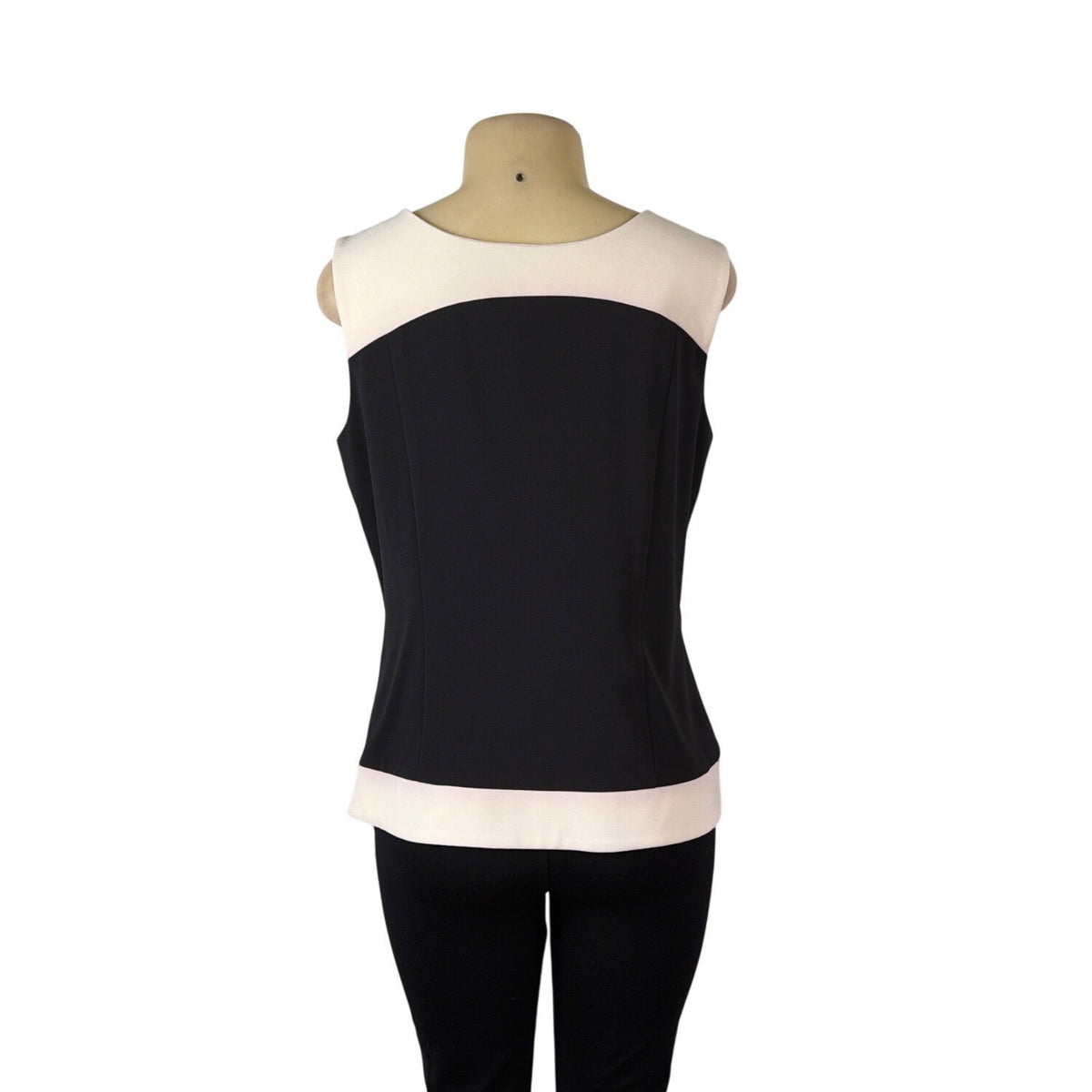 Dressbarn Womens Black & White Sleeveless Button-Shoulder Top Size 14