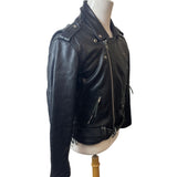 Vintage First Genine Leather Black Motorcycle Jacket With Zipper & Snap Details