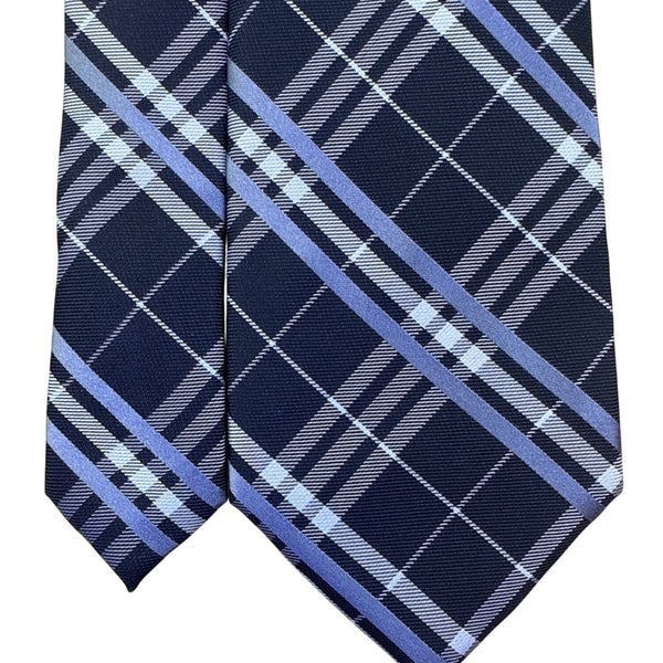 Saddlebred Mens Navy & Blue Plaid Silk Blend Necktie Classic Pattern Formal Wear