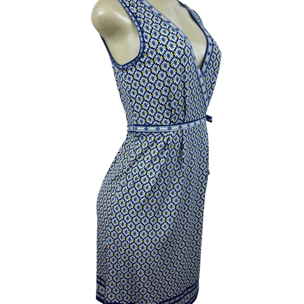 Max Studio Womens Sleeveless Wrap Dress Blue Print XS