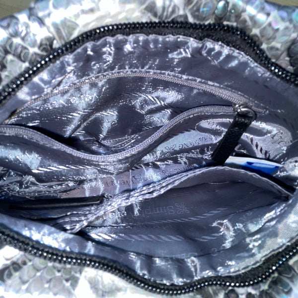 Simply Vera Women’s Metallic Gray Snakeskin Signature Logo Wristlet Clutch