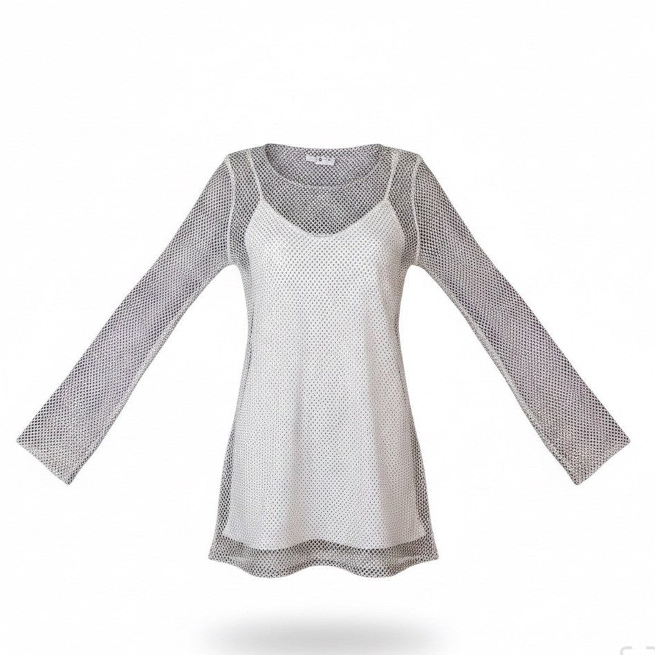 Show Me Your Mumu Womens White Mesh Iconic Long Sleeve Mini Dress Size L