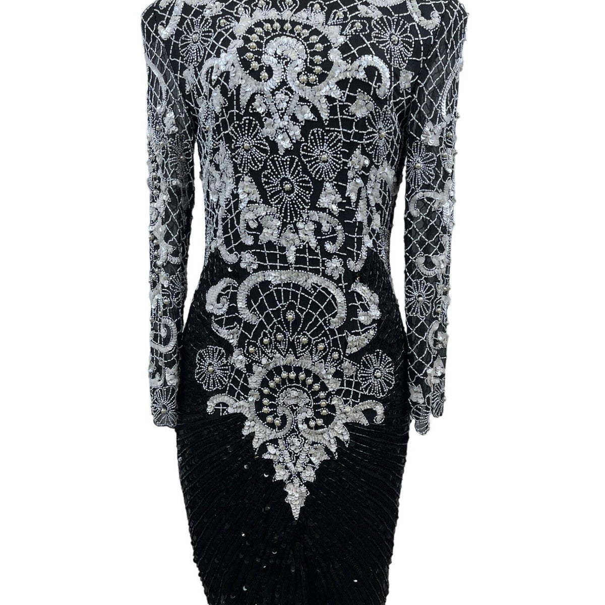 Vintage Sweet Lo Women’s Black and White Beaded Sequin Long Sleeve Dress M New