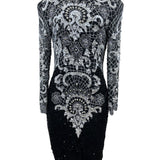 Vintage Sweet Lo Women’s Black and White Beaded Sequin Long Sleeve Dress M New