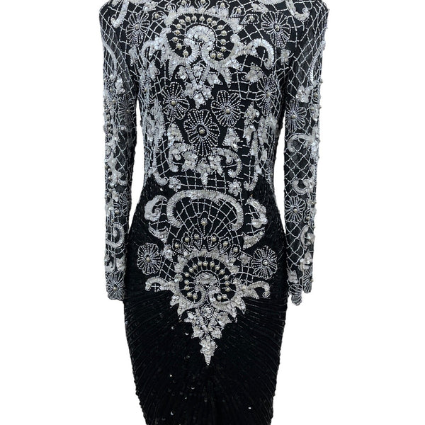 Vintage Sweet Lo Women’s Black and White Beaded Sequin Long Sleeve Dress M New