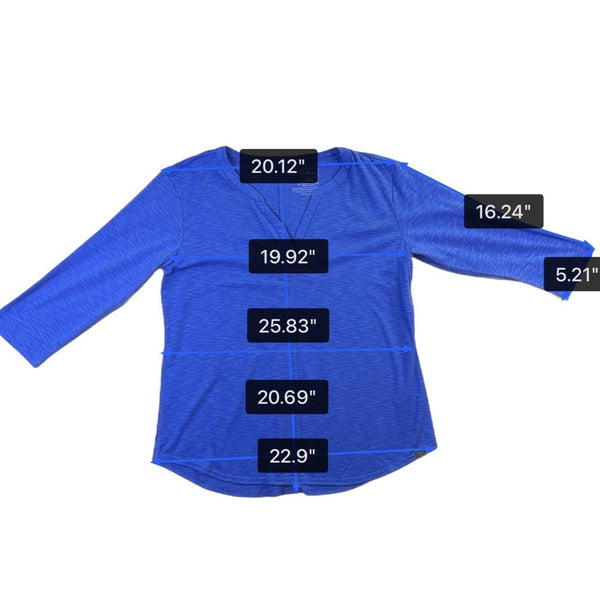 L.L.Bean Womens Blue 3/4 Sleeve Split Neck Top Size L Regular