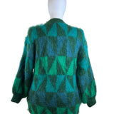 Vitage Mohair Green Geometric Mohair Blend Button-Up Cardigan Sweater Women’s