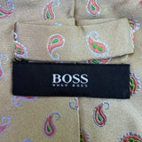 Hugo Boss Mens Tan Silk Paisley Necktie Stylish Fashion Accessory