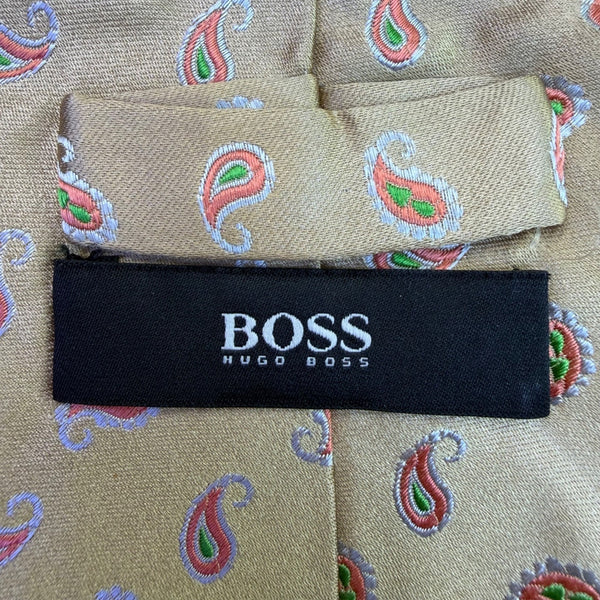 Hugo Boss Mens Tan Silk Paisley Necktie Stylish Fashion Accessory