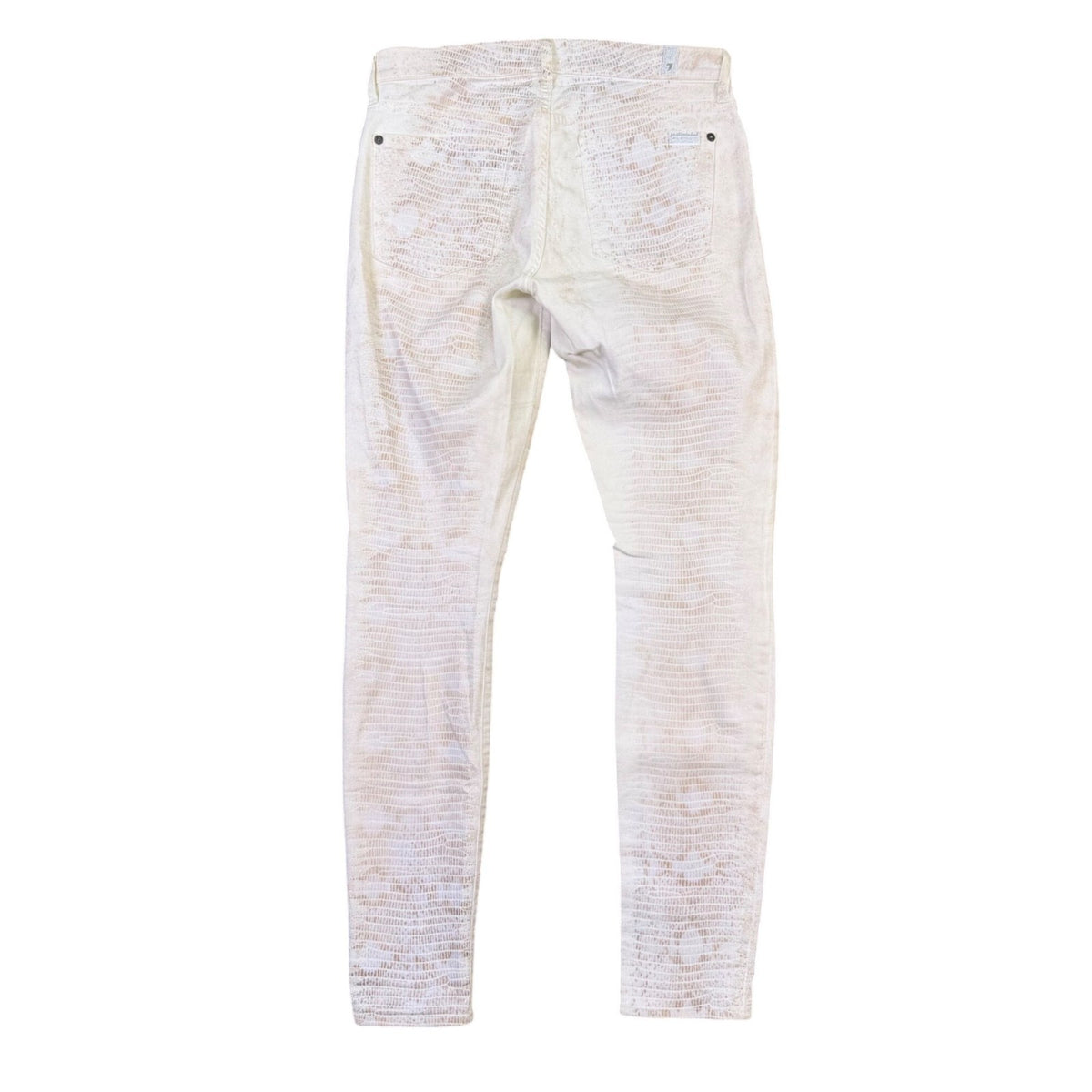 7 For All Mankind Womens White Skinny Pants Snakeskin Pattern Size 28